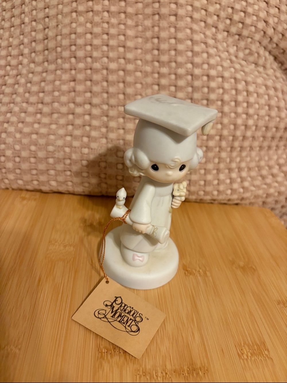 Vintage Precious Moments Ivory Graduation Girl Figurine with Blush Accents